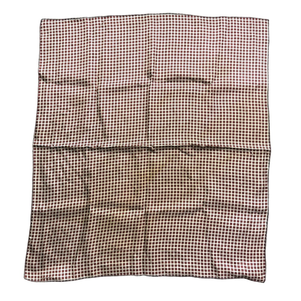 Unbranded Pocket Square Mens OS Red Cream Fair Vintage Silk Geometric Foulard